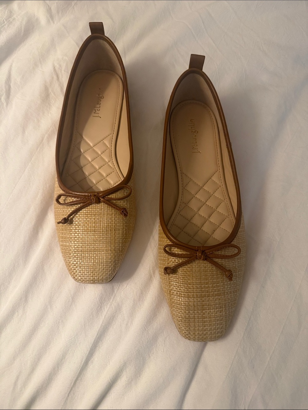 J. McLaughlin Anastasia Natural Raffia Ballet Flats with Brown Trim size 9